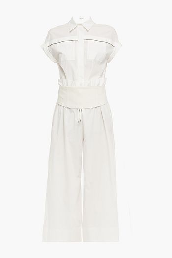 BRUNELLO CUCINELLI Cropped embellished cotton-poplin wide-leg jumpsuit