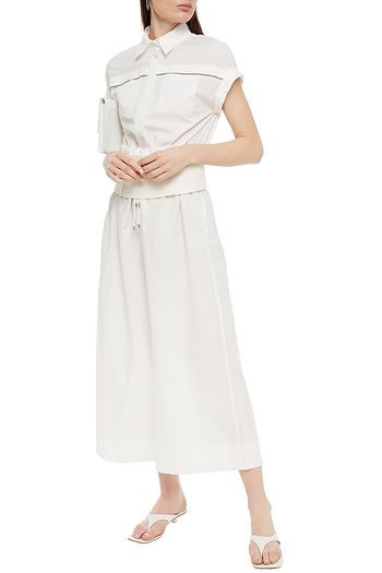 BRUNELLO CUCINELLI Cropped embellished cotton-poplin wide-leg jumpsuit