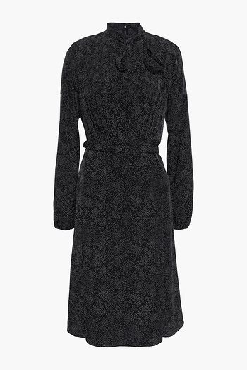 MIKAEL AGHAL Tie-neck pintucked printed woven dress