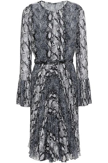 MIKAEL AGHAL Belted pleated snake-print georgette dress