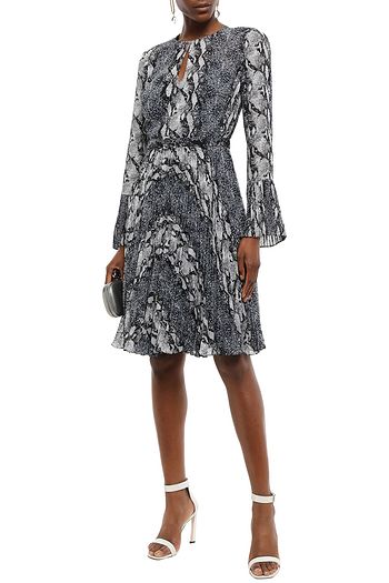 MIKAEL AGHAL Belted pleated snake-print georgette dress