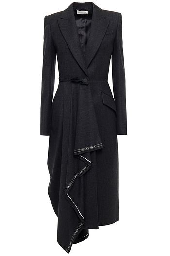 ALEXANDER MCQUEEN Asymmetrischer Mantel aus Wollfilz mit Rüschen und Jacquardbesatz