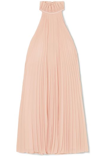 GIVENCHY Satin-paneled ruffled pleated silk-georgette halterneck mini dress