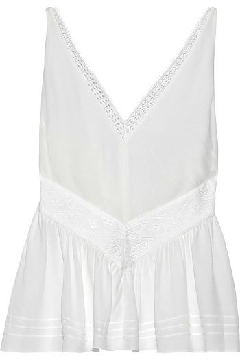 DEREK LAM 10 CROSBY Lace-trimmed crepe de chine peplum top