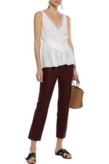 DEREK LAM 10 CROSBY Lace-trimmed crepe de chine peplum top