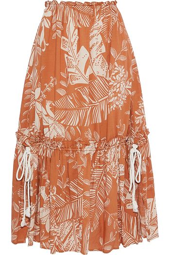 SEE BY CHLOÉ Gathered printed cotton-blend gauze midi skirt