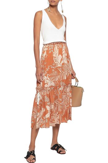 SEE BY CHLOÉ Gathered printed cotton-blend gauze midi skirt