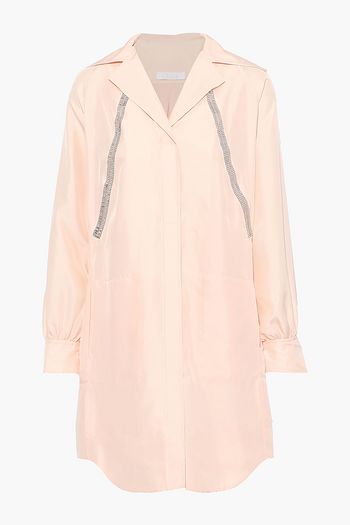 CHLOÉ Metallic-trimmed washed-silk mini dress