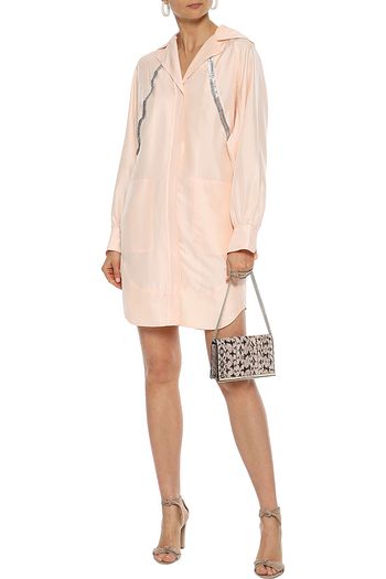 CHLOÉ Metallic-trimmed washed-silk mini dress