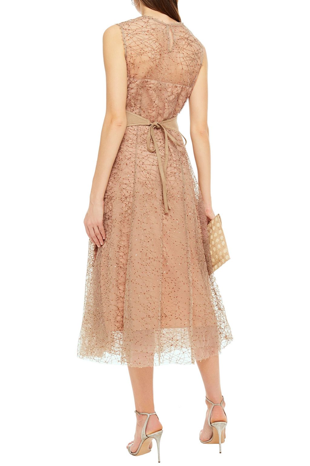 BRUNELLO CUCINELLI Belted embellished tulle midi dress