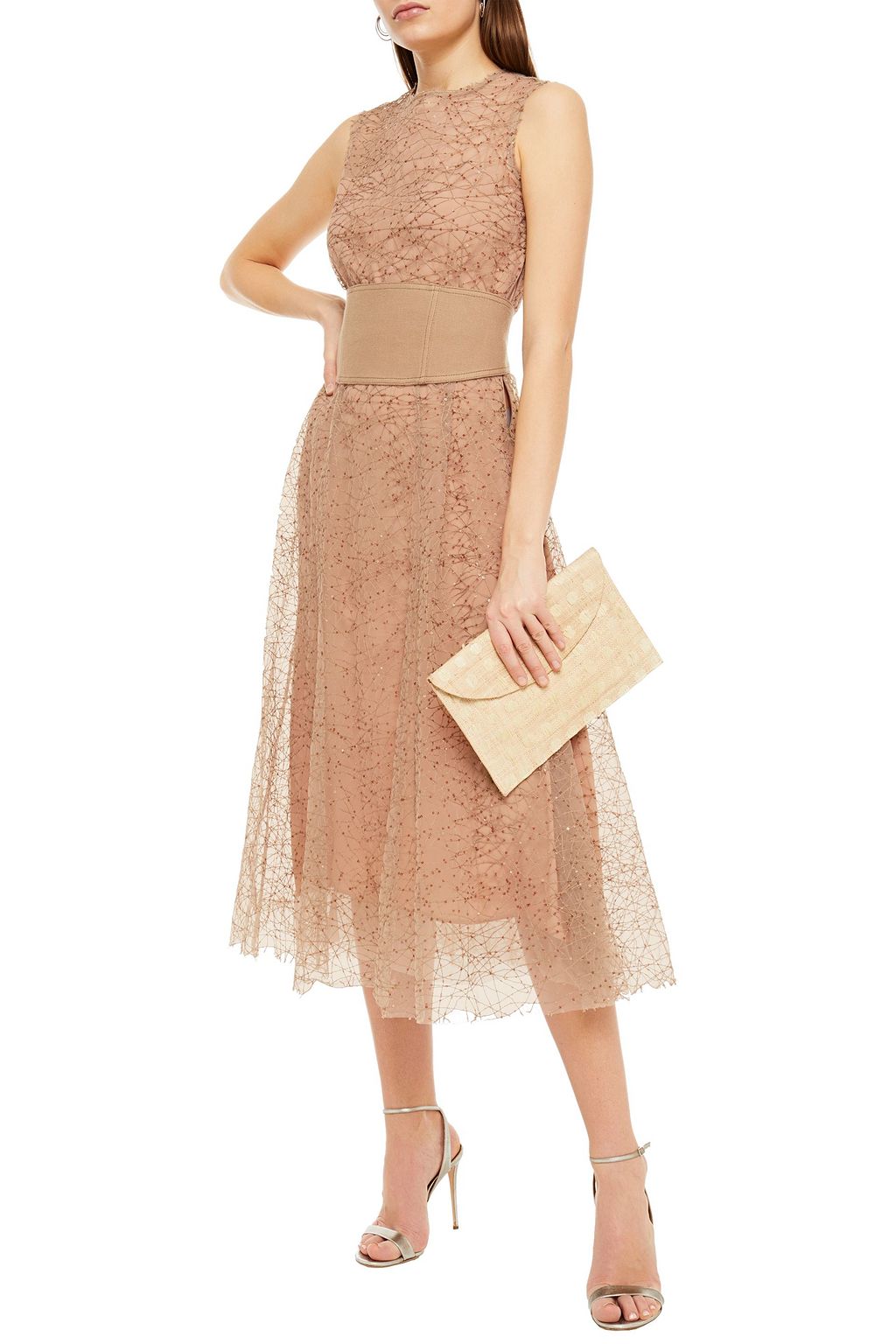 BRUNELLO CUCINELLI Belted embellished tulle midi dress