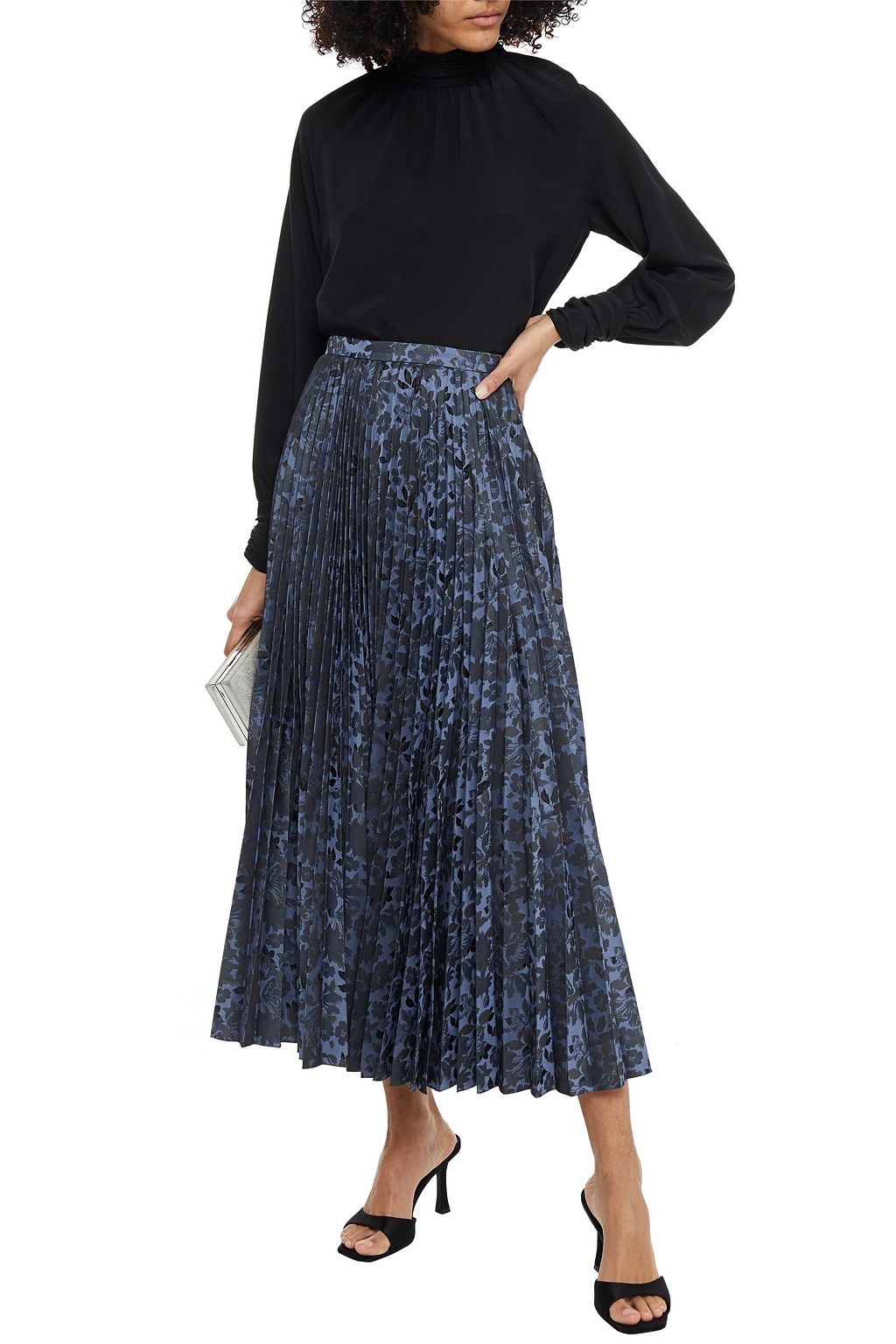 ERDEM Nesrine pleated floral-jacquard midi skirt