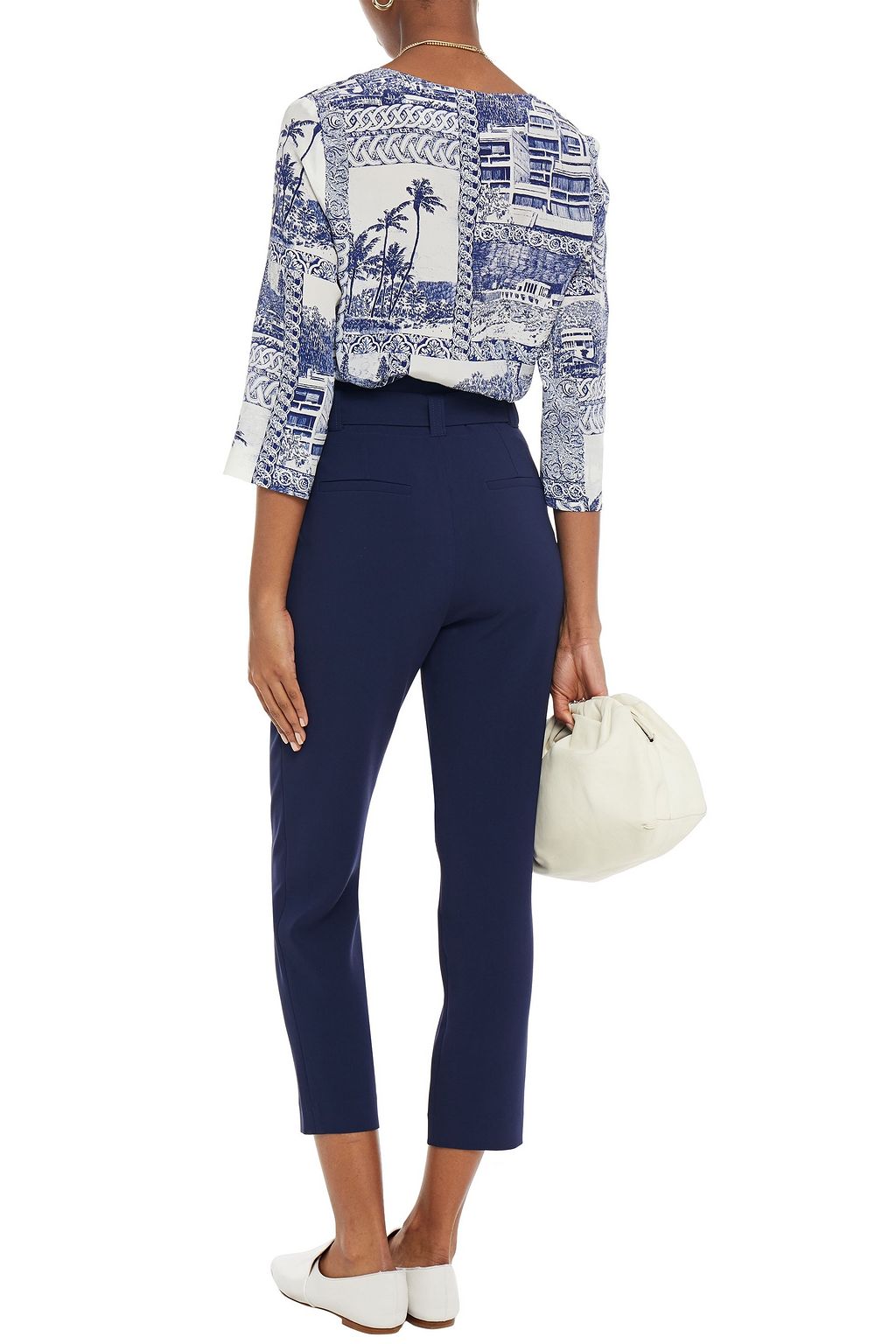 CLAUDIE PIERLOT Cropped belted stretch-crepe tapered pants
