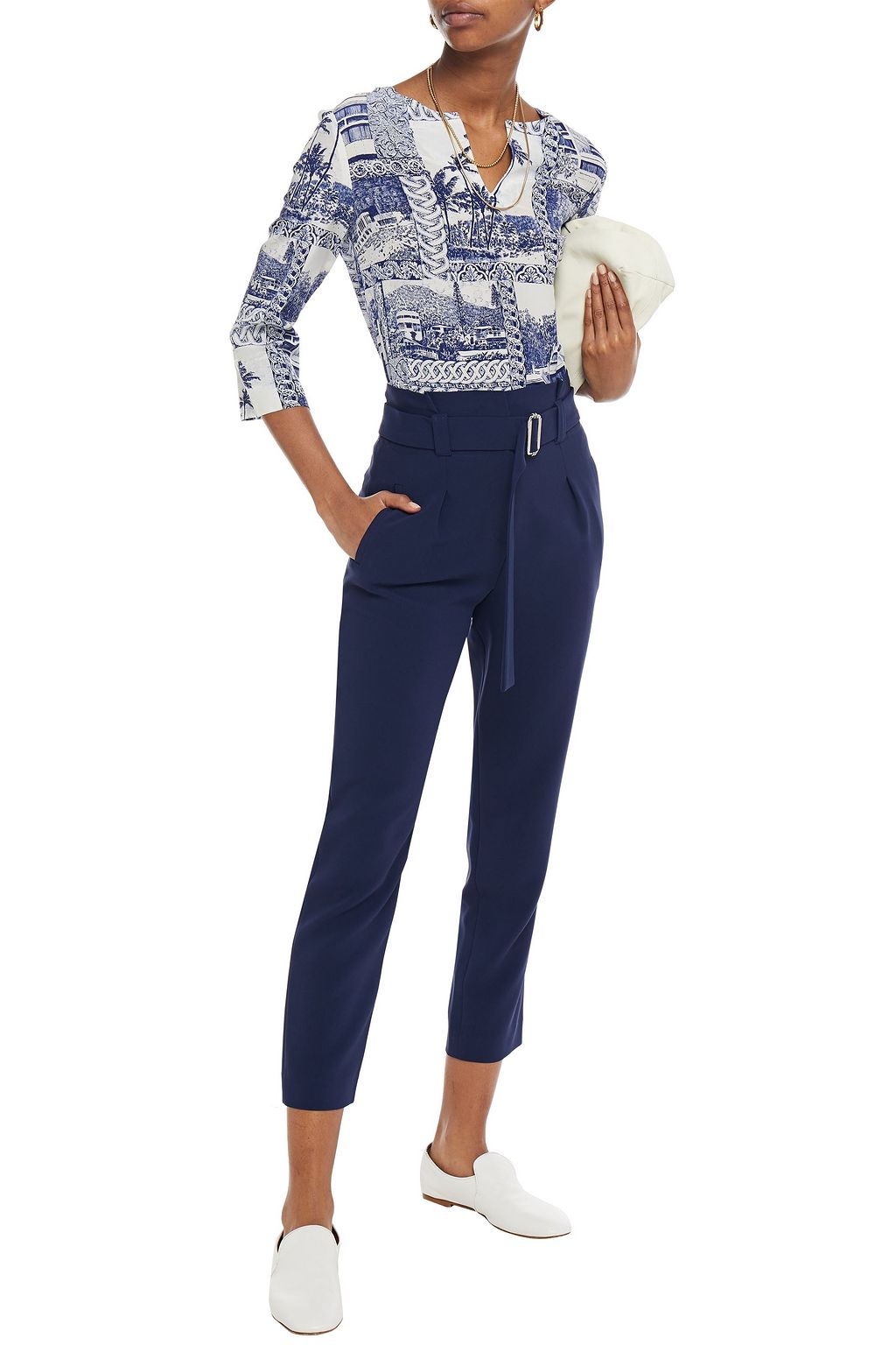 CLAUDIE PIERLOT Cropped belted stretch-crepe tapered pants
