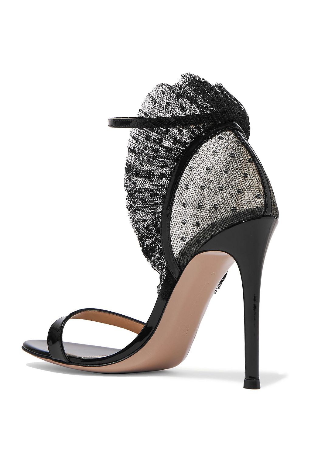 GIANVITO ROSSI 105 ruffled point d'esprit and patent-leather sandals