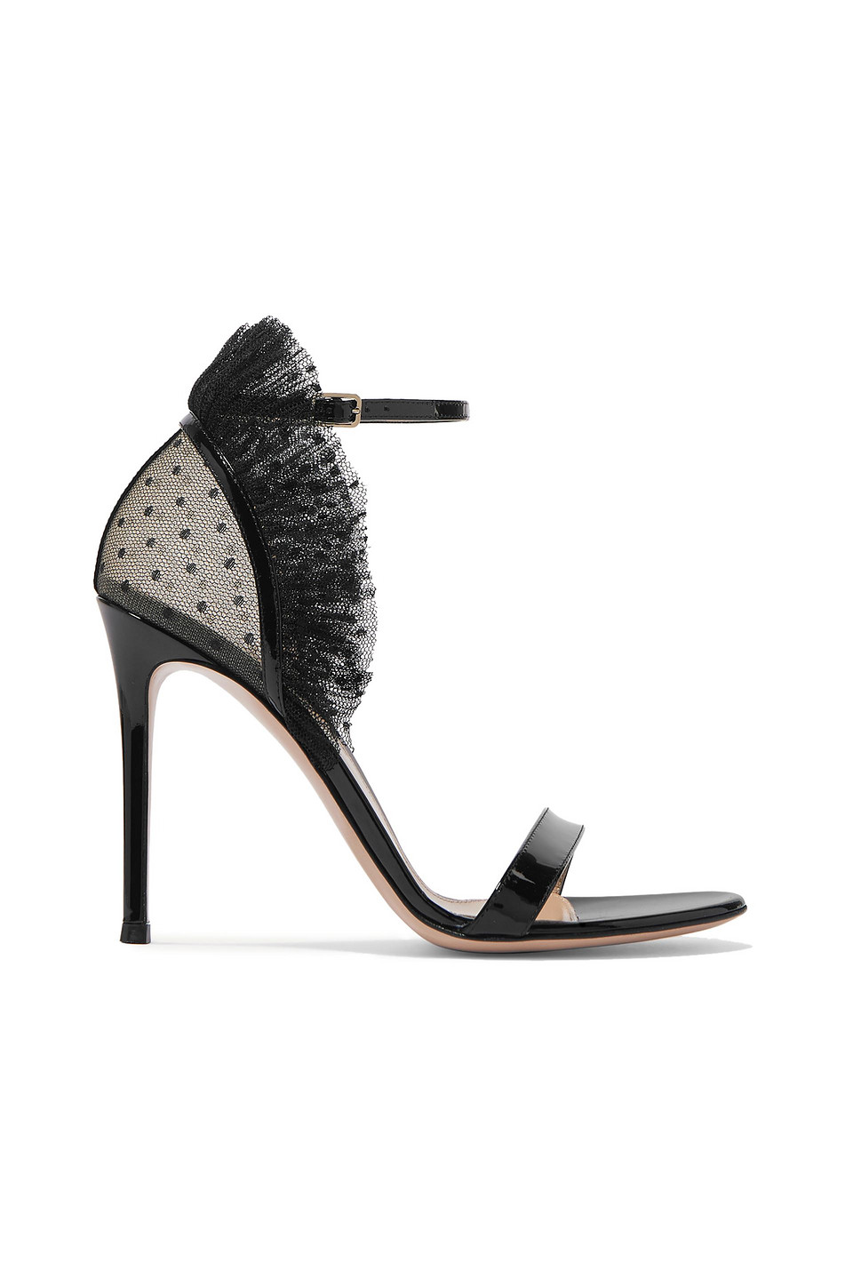 Gianvito Rossi Woman 105 Ruffled Point D'esprit And Patent-leather Sandals Black Size 39