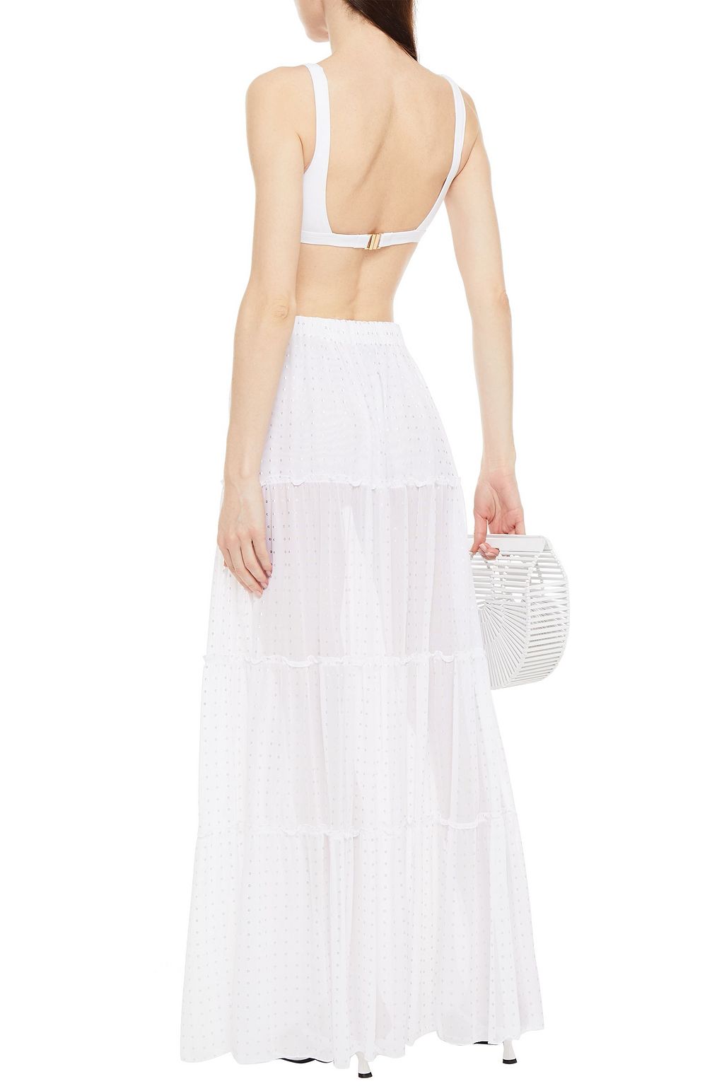 FISICO Gathered metallic polka dot mesh maxi skirt