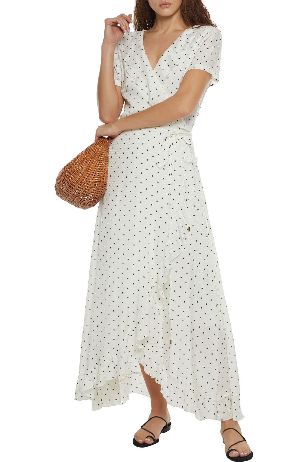 MELISSA ODABASH Tilly ruffled polka-dot jacquard maxi wrap dress