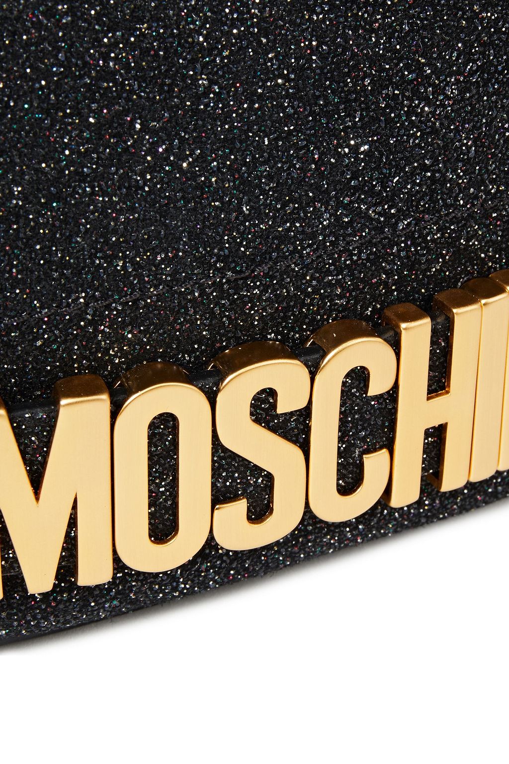 MOSCHINO Logo-embellished glittered leather belt bag