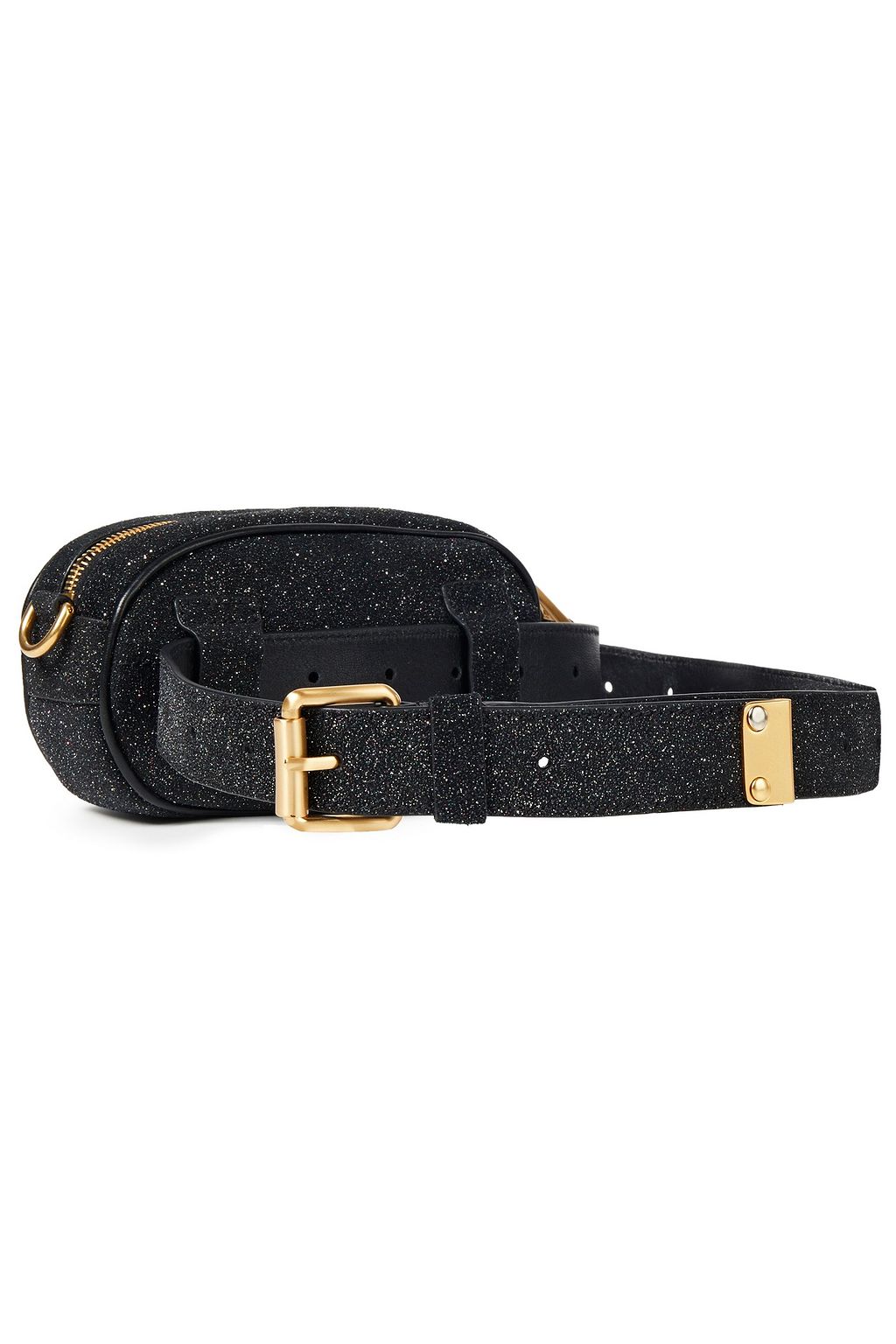 MOSCHINO Logo-embellished glittered leather belt bag