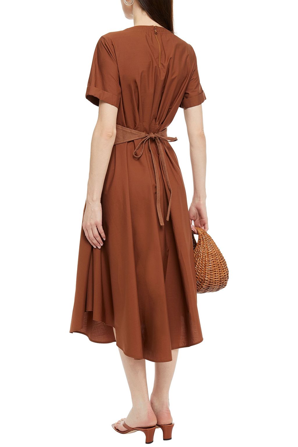 BRUNELLO CUCINELLI Gathered cotton-poplin midi dress