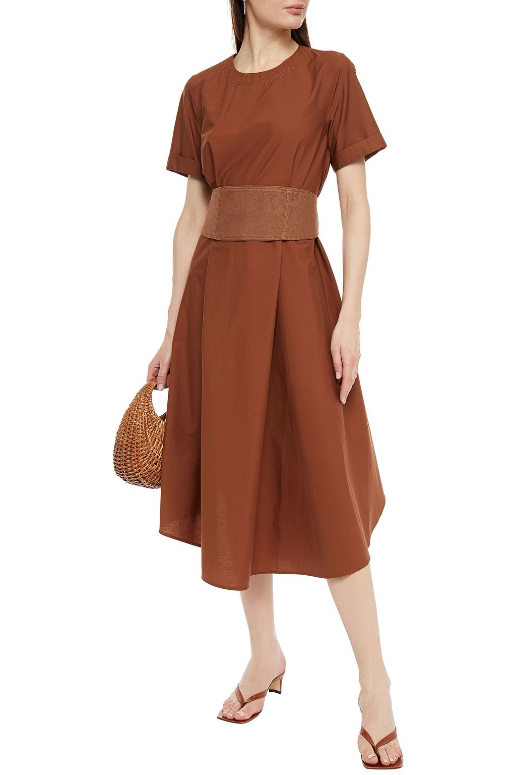 BRUNELLO CUCINELLI Gathered cotton-poplin midi dress