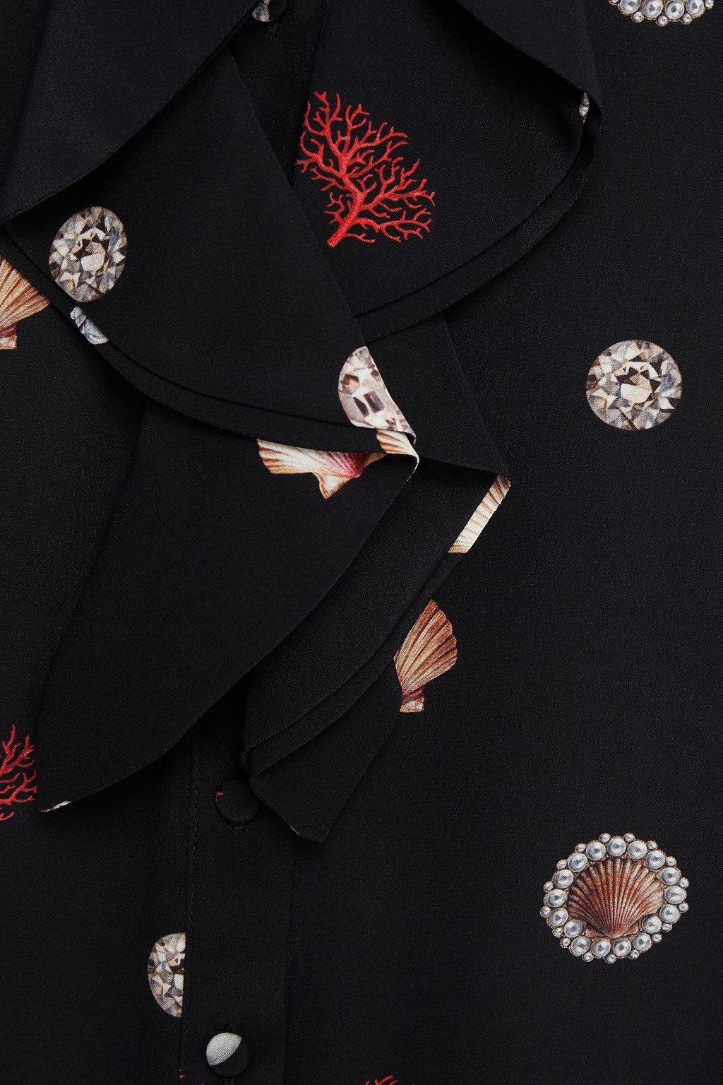 MCQUEEN Ruffled printed silk crepe de chine shirt