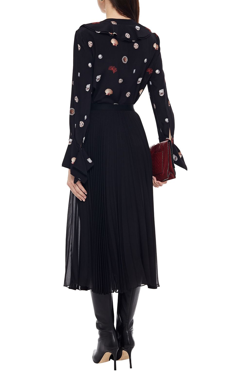 MCQUEEN Ruffled printed silk crepe de chine shirt
