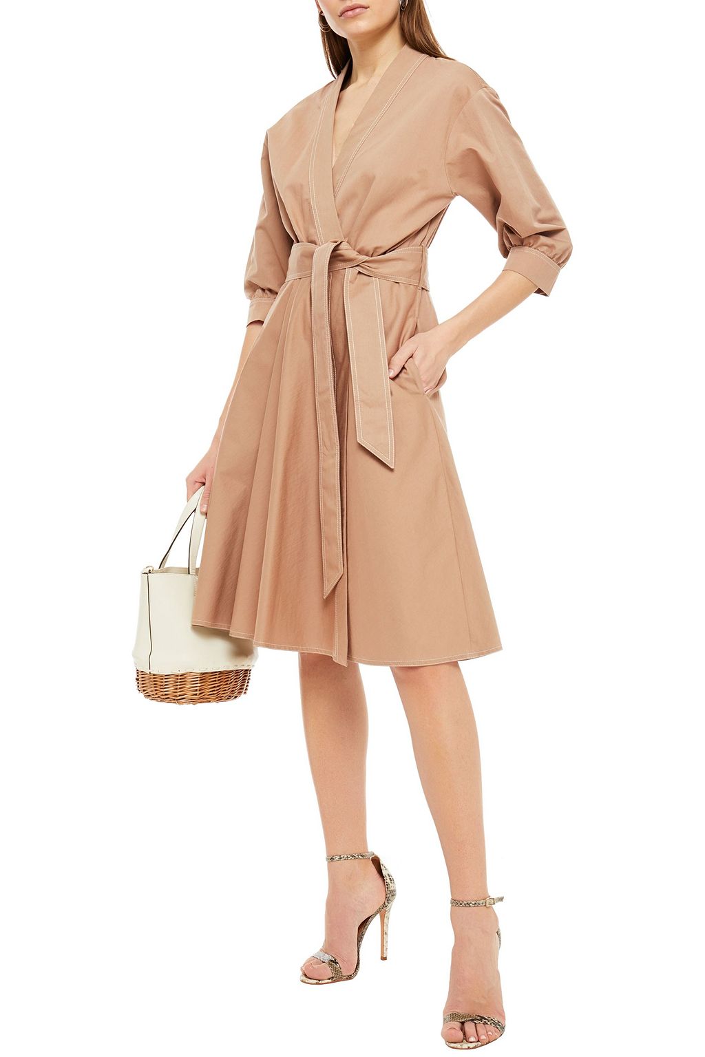 BRUNELLO CUCINELLI Belted cotton-blend twill wrap dress