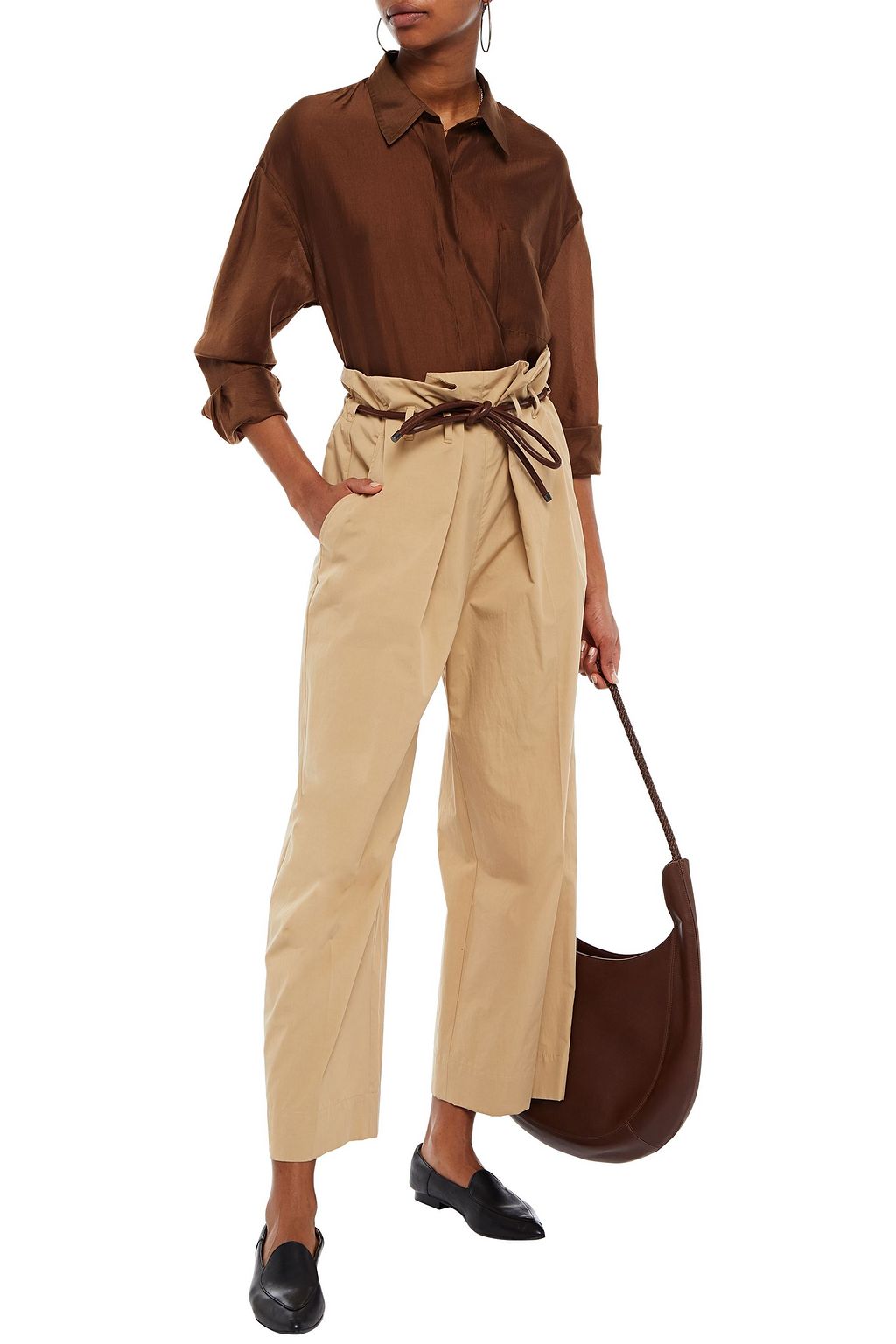 BRUNELLO CUCINELLI Belted cotton-poplin wide-leg pants