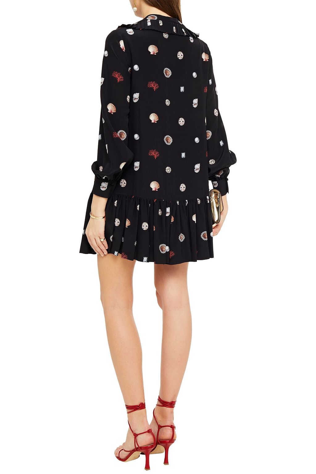 MCQUEEN Pleated printed silk crepe de chine mini dress