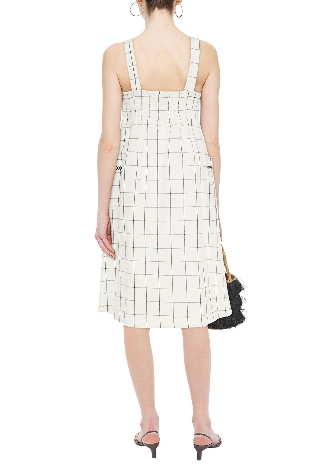 SUMMERY COPENHAGEN Sara embroidered checked linen and cotton-blend midi dress