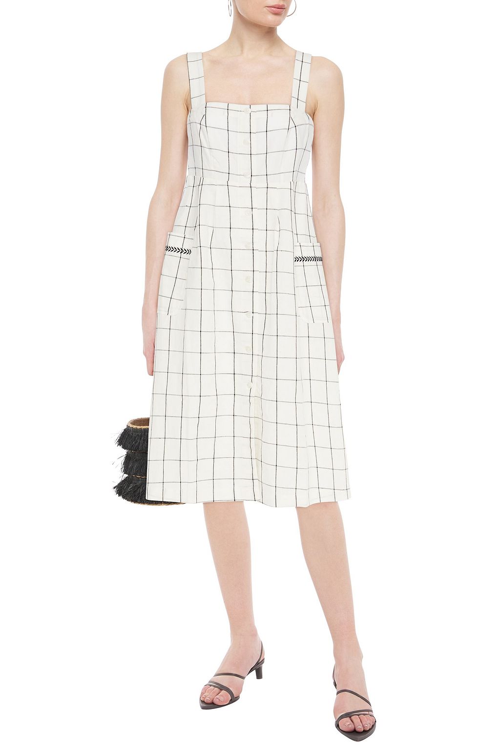 SUMMERY COPENHAGEN Sara embroidered checked linen and cotton-blend midi dress