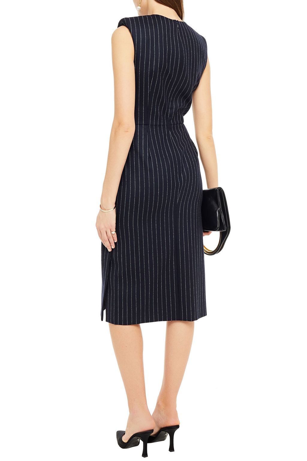 MCQUEEN Pinstriped draped wool dress