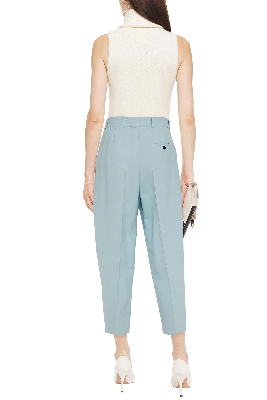 MCQUEEN Cropped pleated wool-blend crepe tapered pants