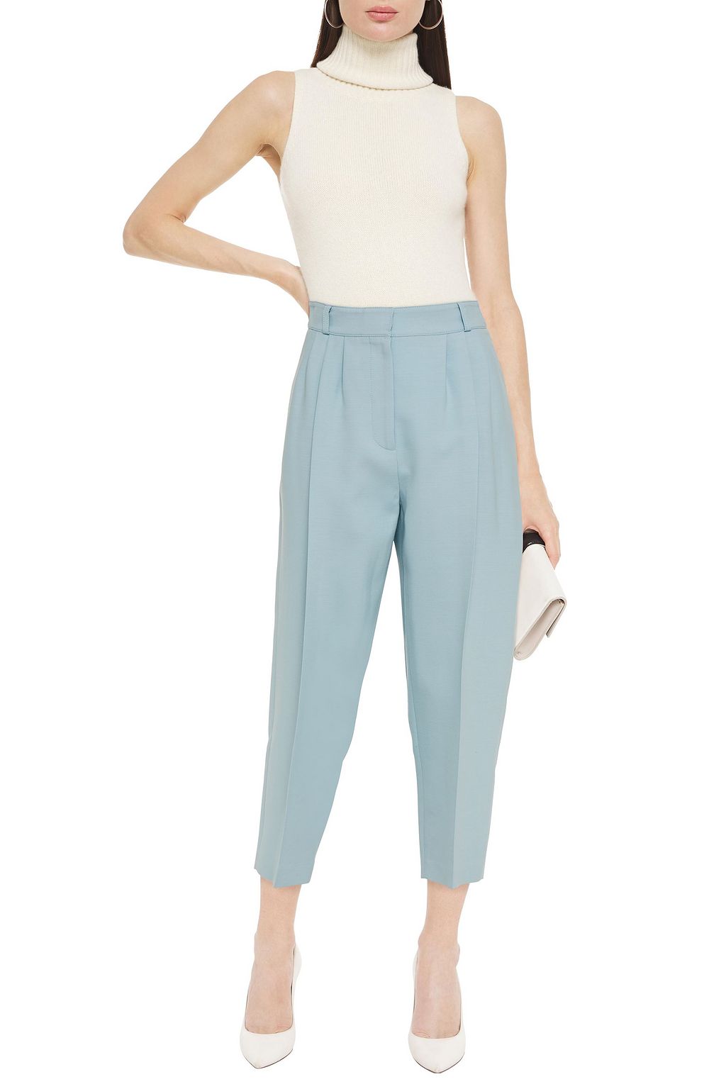 MCQUEEN Cropped pleated wool-blend crepe tapered pants