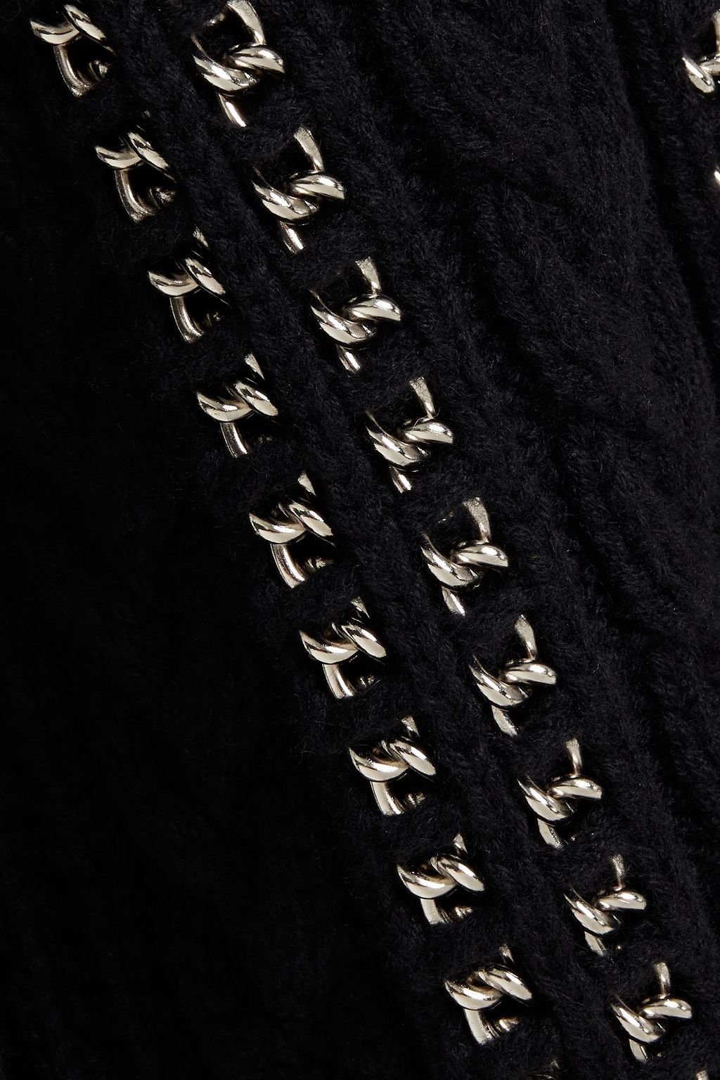 MCQUEEN Cold-shoulder chain-trimmed cable-knit cashmere sweater