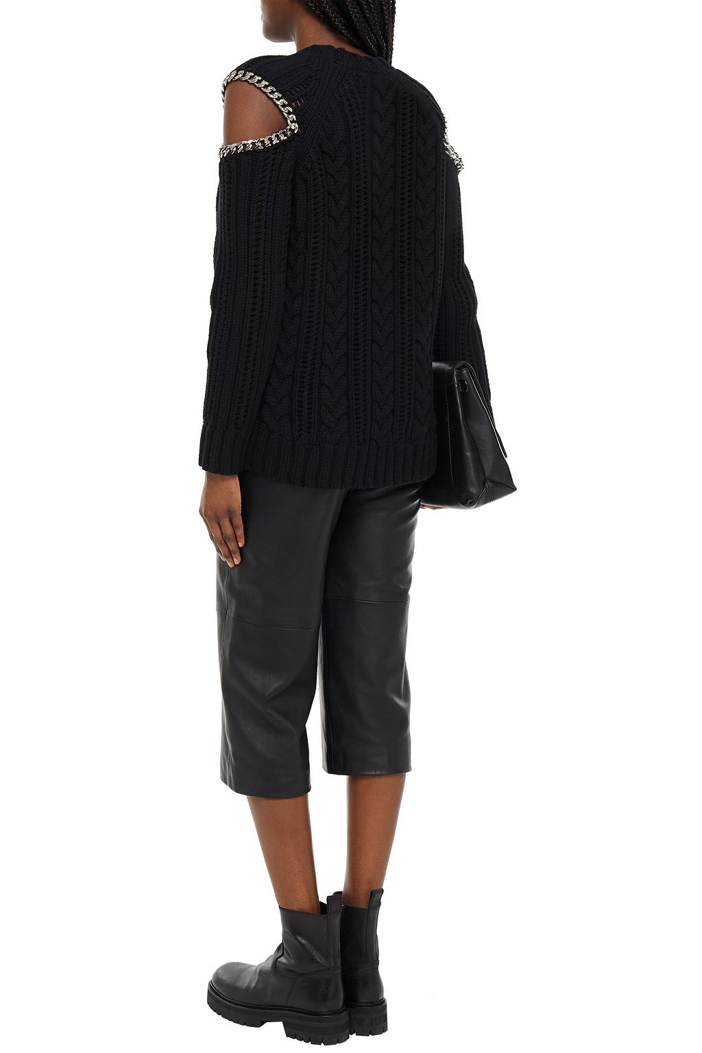 MCQUEEN Cold-shoulder chain-trimmed cable-knit cashmere sweater