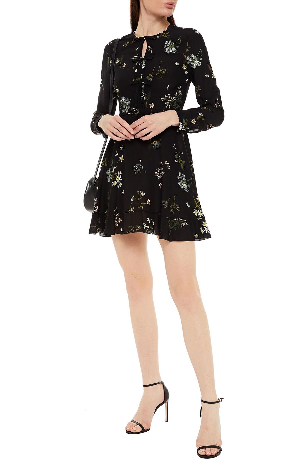 REDVALENTINO Bow-embellished floral-print silk crepe de chine mini dress