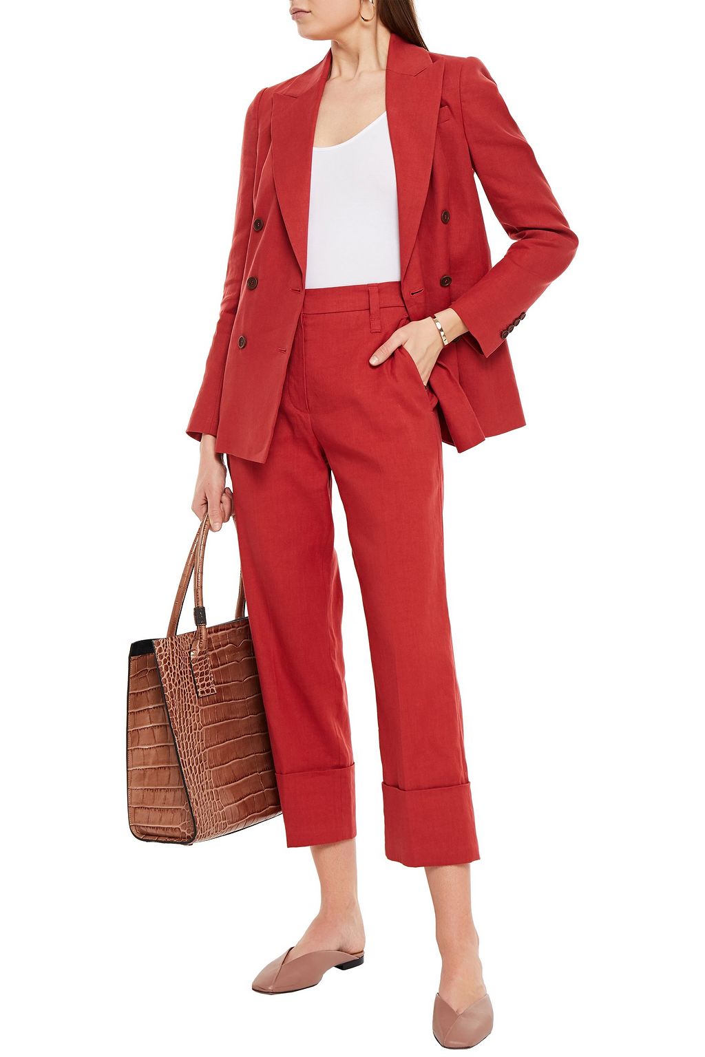 BRUNELLO CUCINELLI Cropped Hose mit geradem Bein aus Twill aus einer Leinenmischung