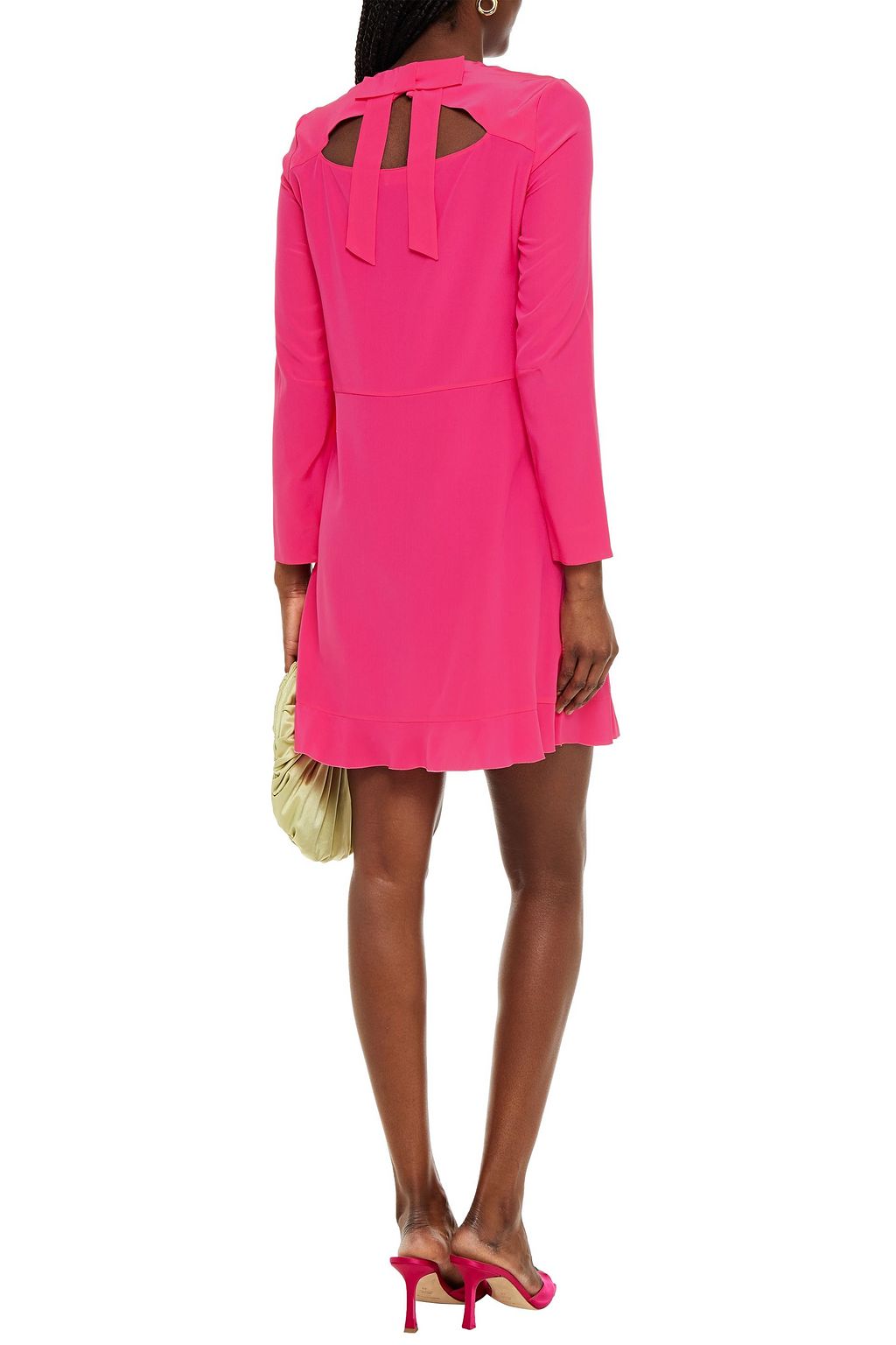 REDVALENTINO Bow-embellished ruffled silk crepe de chine mini dress