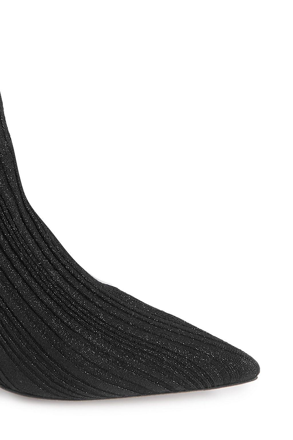 RENE' CAOVILLA Crystal-embellished metallic ribbed-knit sock boots
