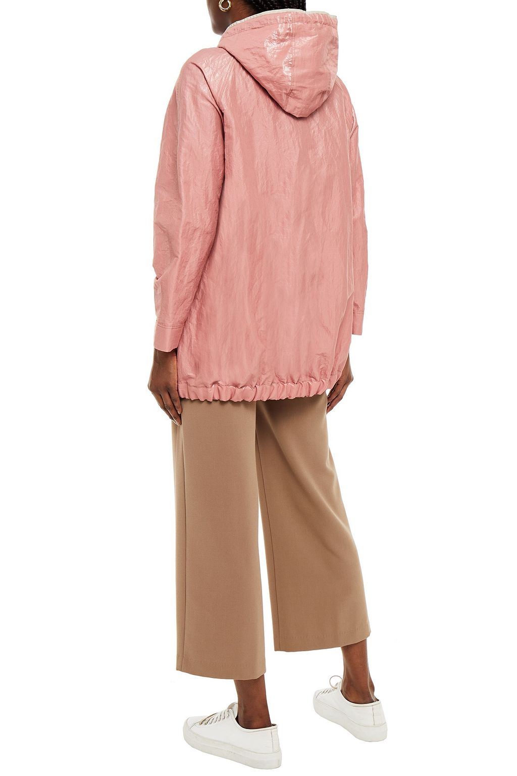 BRUNELLO CUCINELLI Bead-embellished crinkled cotton-blend twill hooded jacket