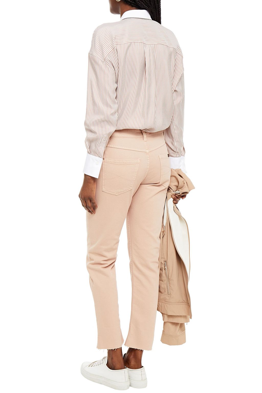 BRUNELLO CUCINELLI Cropped bead-embellished high-rise tapered jeans