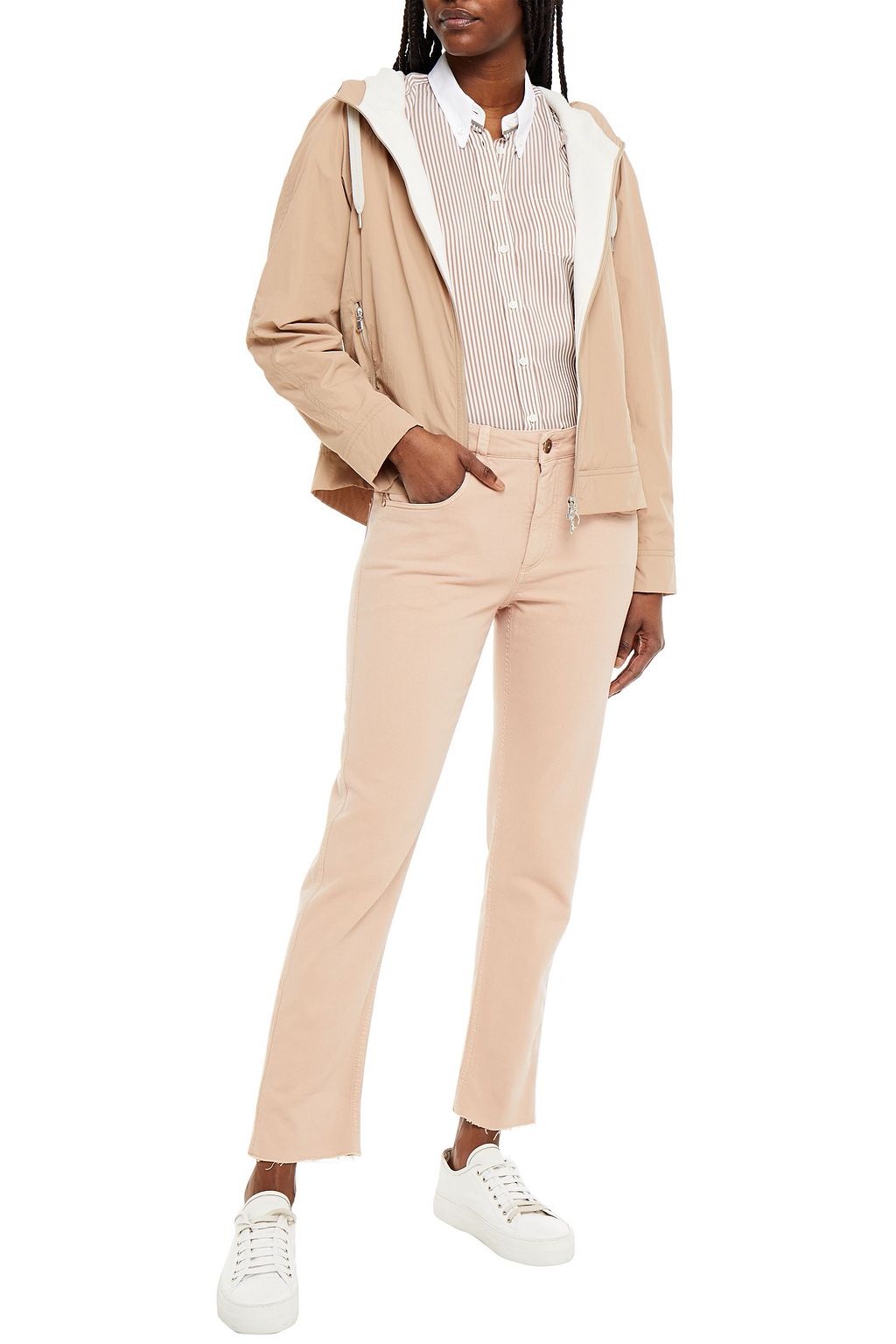 BRUNELLO CUCINELLI Cropped bead-embellished high-rise tapered jeans