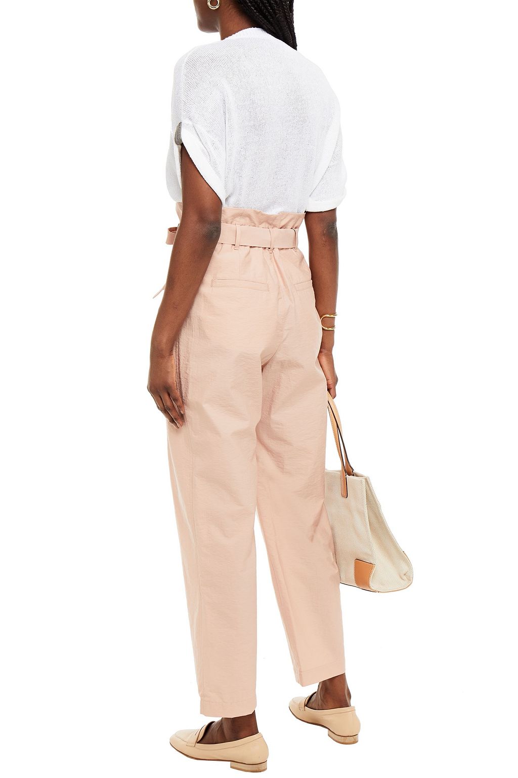 BRUNELLO CUCINELLI Belted cotton-blend straight-leg pants