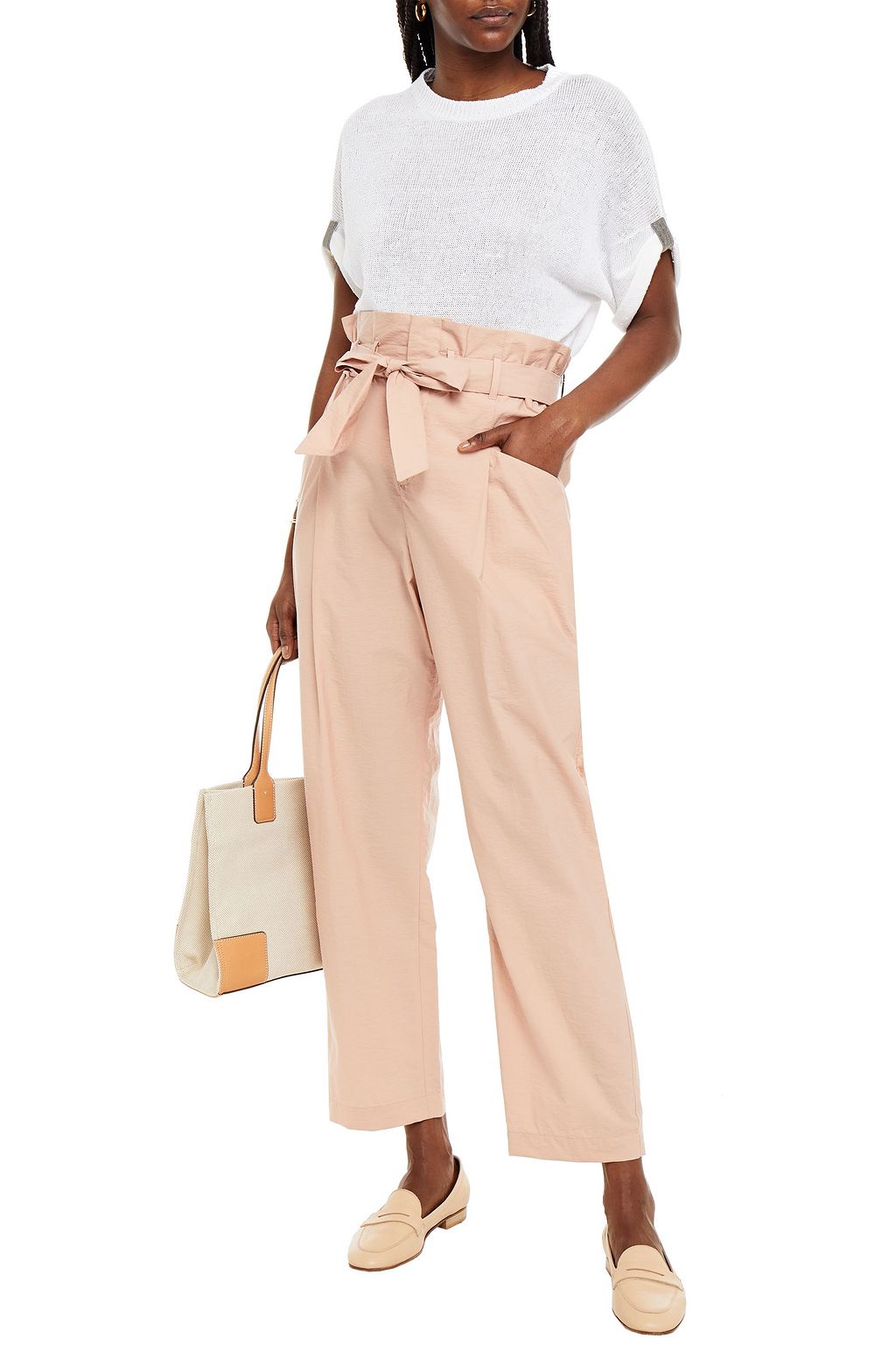 BRUNELLO CUCINELLI Belted cotton-blend straight-leg pants