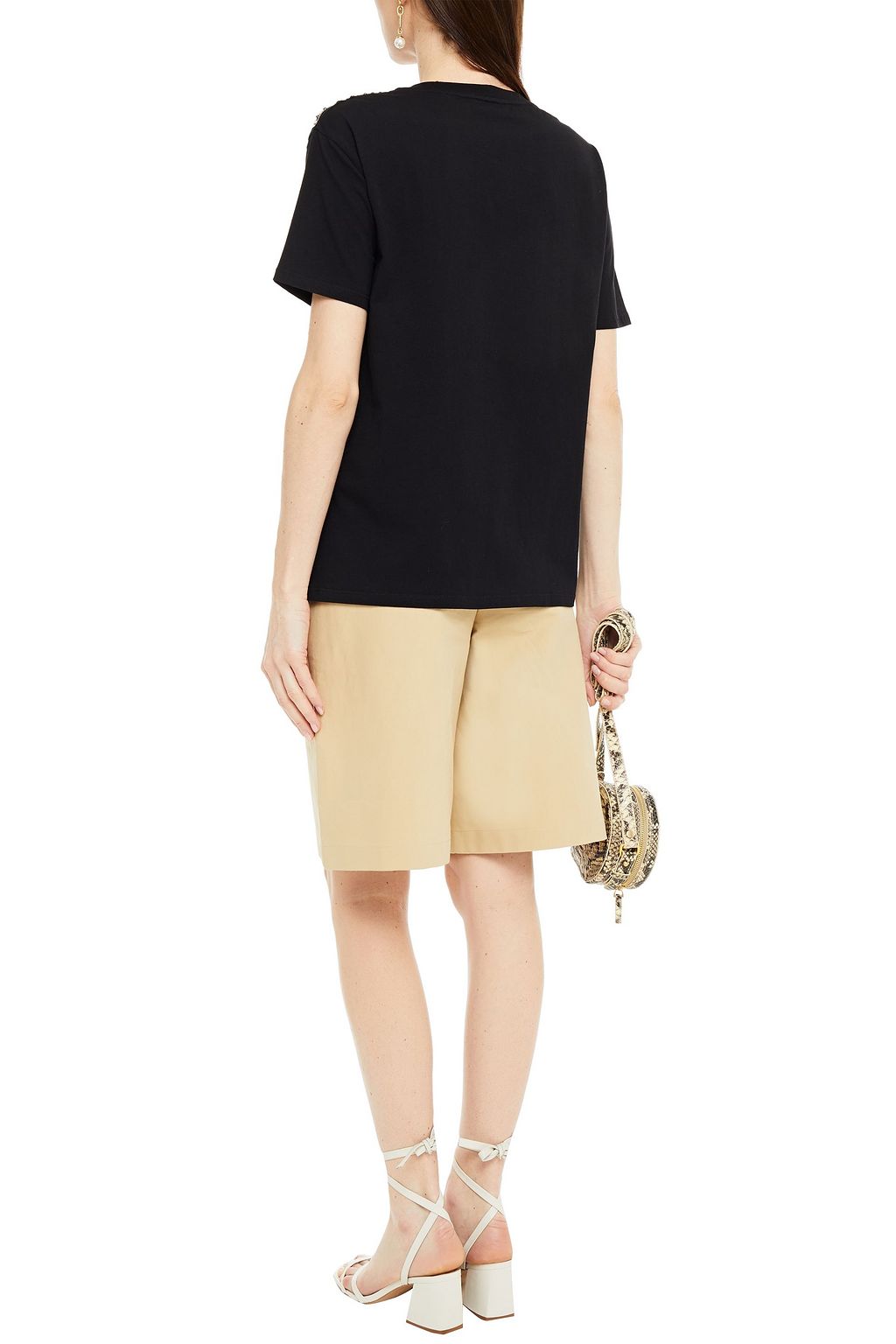 SANDRO Embellished cotton-jersey T-shirt
