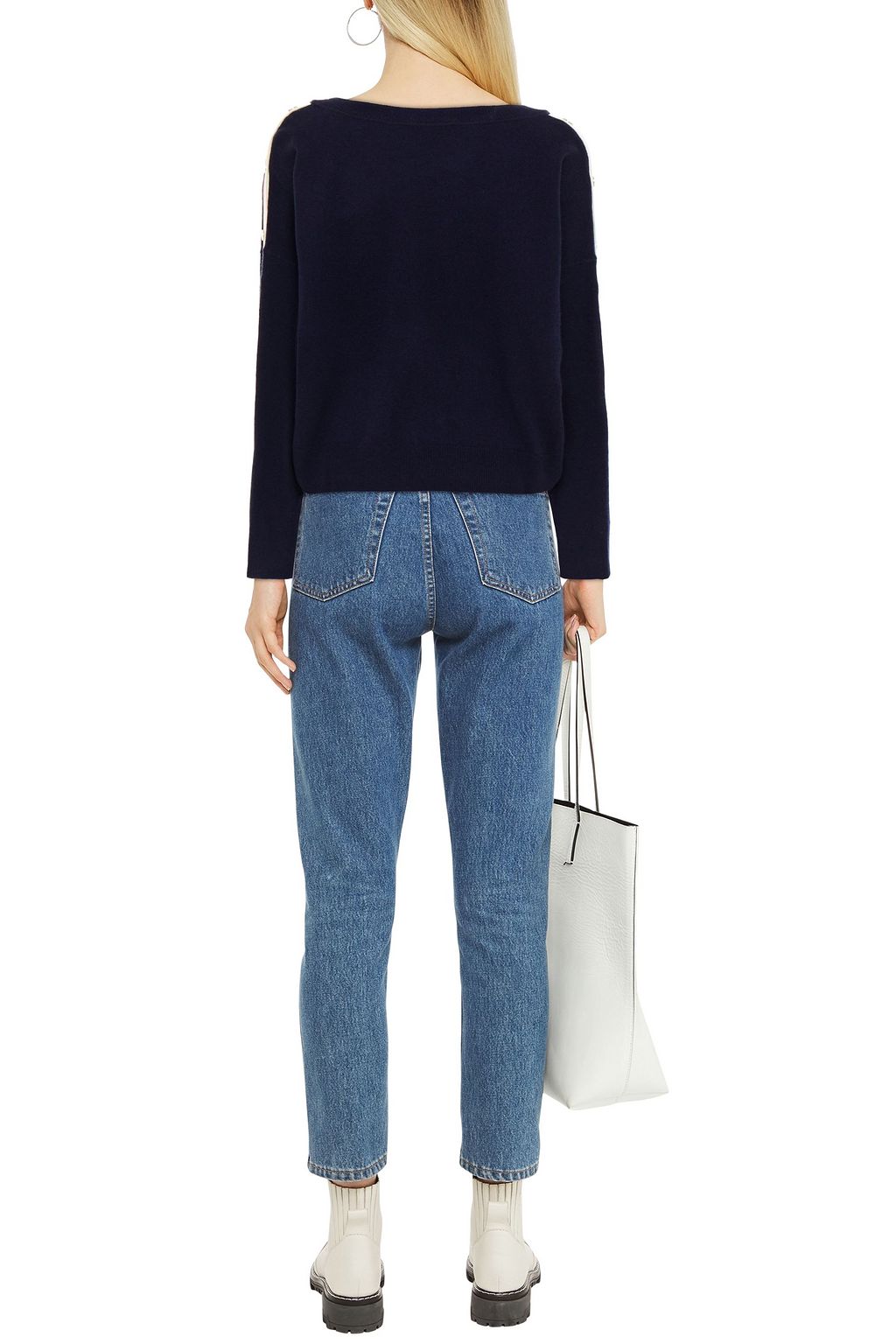 SANDRO Snap-detailed wool and cashmere-blend sweater