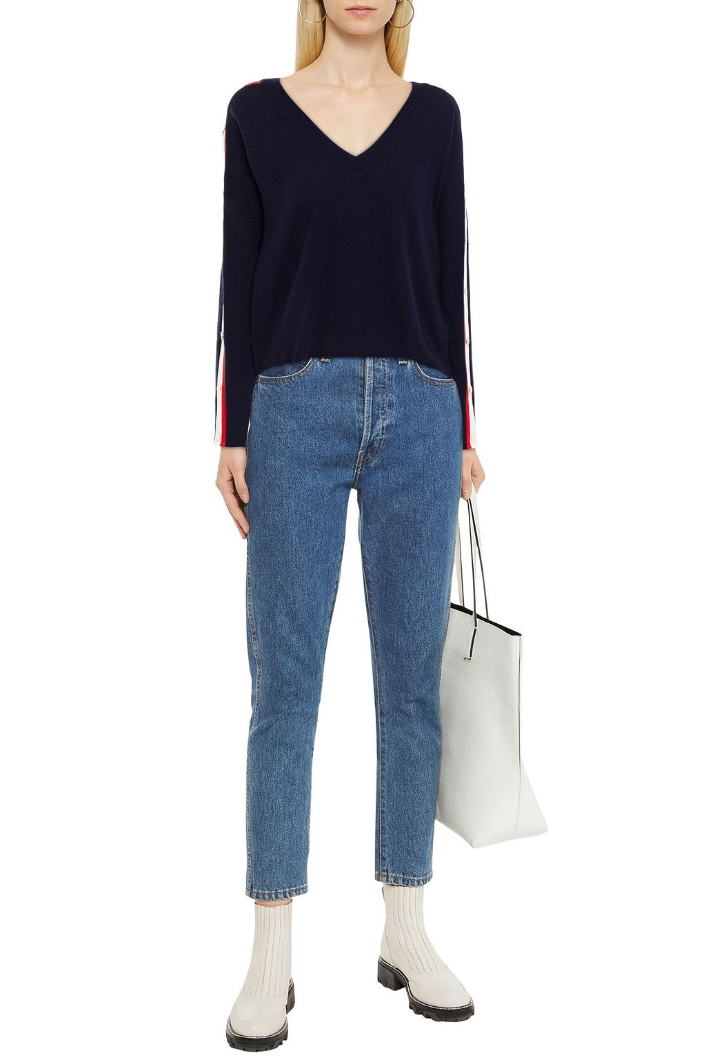 SANDRO Snap-detailed wool and cashmere-blend sweater